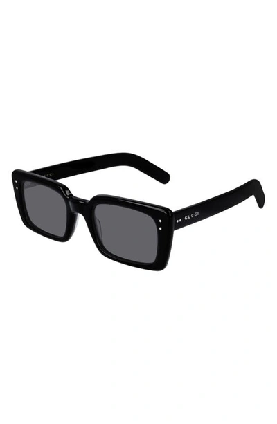 Shop Gucci 52mm Rectangle Sunglasses In Shiny Black