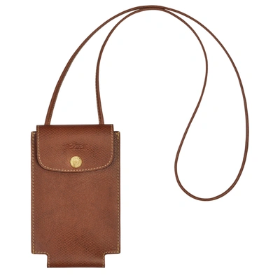 Shop Longchamp Phone Case With Leather Lace Le Pliage Original In Brown