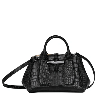 Longchamp `roseau Croco` Extra Small Top Handle Bag In Noir | ModeSens