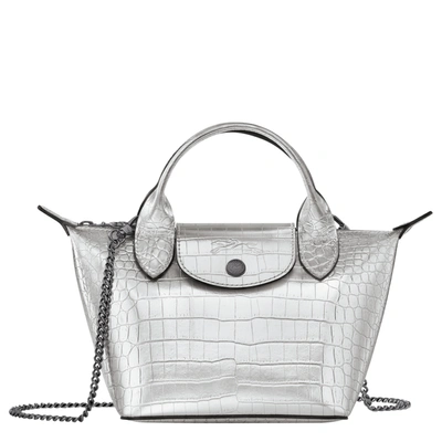 Longchamp Sac Porté Main Xs Le Pliage Cuir Croco In Argent | ModeSens