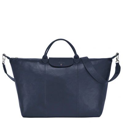 Shop Longchamp Travel Bag L Le Pliage Cuir In Navy