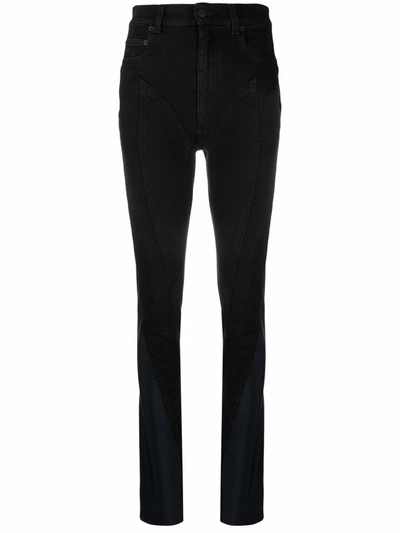 Shop Mugler Spiral High-waisted Slim Jeans In Black