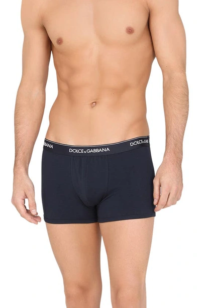 Shop Dolce & Gabbana 2-pack Logo Waist Boxer Briefs In Navy