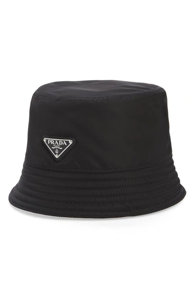 Shop Prada Logo Nylon Bucket Hat In Black