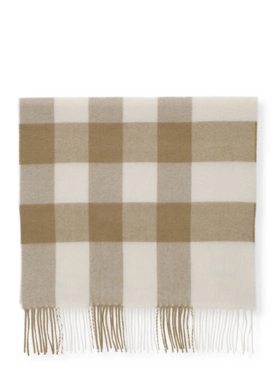 Shop Burberry Check Fringed Scarf In Beige