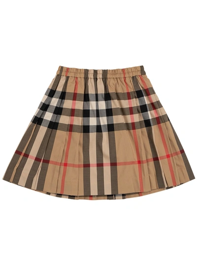 Shop Burberry Kids Check Print Pleated Skirt In Beige