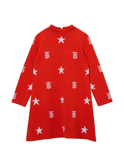 Shop Burberry Kids Monogram Print Dress In Red