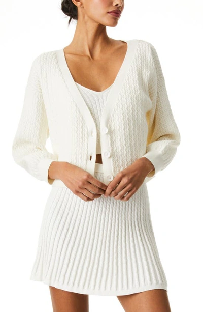 Shop Alice And Olivia Zelina Cotton Cable Cardigan In Soft White