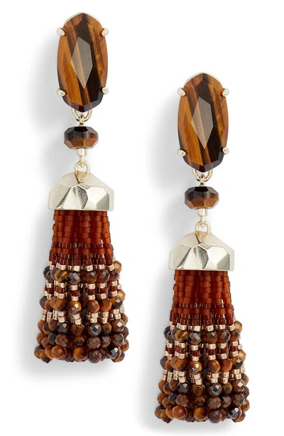 Shop Kendra Scott Dove Tassel Earrings In Brown Tigers Eye/ Gold