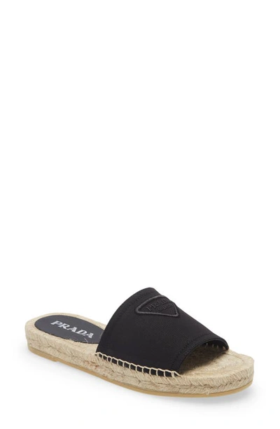 Shop Prada Logo Espadrille Slide Sandal In Nero