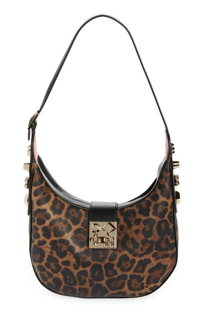 Shop Christian Louboutin Small Carasky Leather Hobo Bag In Brown/ Gold
