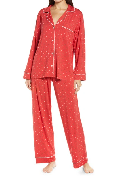 Shop Eberjey Gisele Print Jersey Knit Pajamas In Envelope Heart-haute Red/ Bone