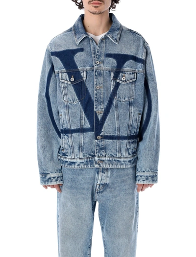 Shop Valentino Vlogo Signature Denim Jacket In Blue