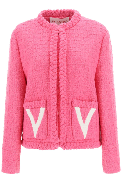 Shop Valentino Timeless Tweed Jacket In Pink