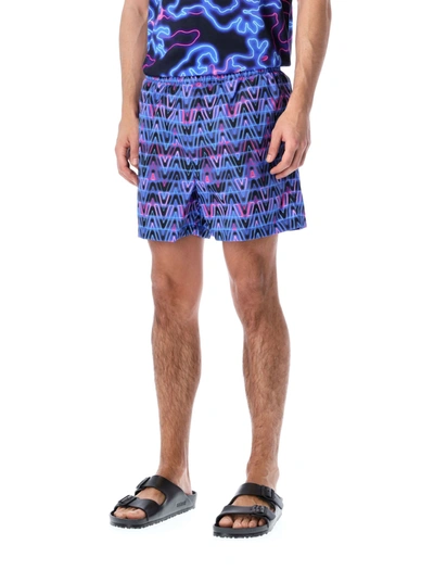 Shop Valentino V Neon Swim Shorts In Multicolor V