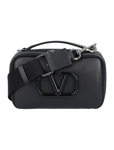 Shop Valentino Lacquered Vlogo Crossbody Bag In Black