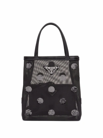Shop Prada Polka Dot Lace Shopper Bag