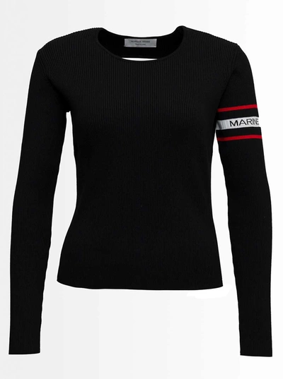 Shop Marine Serre Back Uncovered Stretch Fabric Sweater With Logo In Black