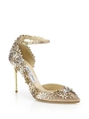 JIMMY CHOO Lorelai 100 Floral Glittered Leather Ankle-Strap Pumps