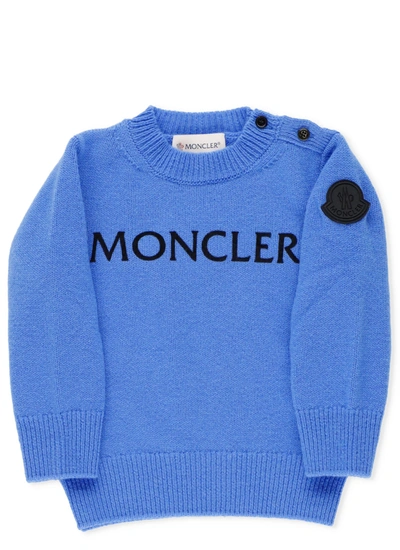 Shop Moncler Round Neck Tricot Sweater In Blue