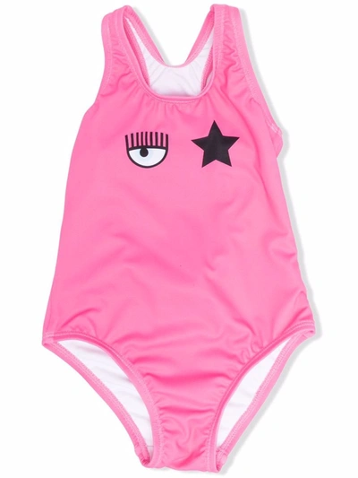 Shop Chiara Ferragni Fuchsia Swimsuit For Baby Girl