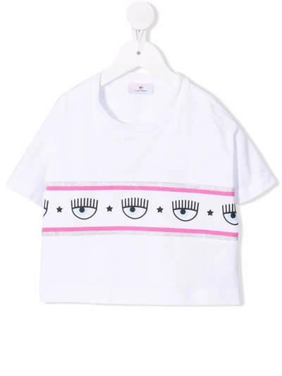 Shop Chiara Ferragni White T-shirt For Girl With Iconic Eyes Flirting