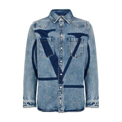 Shop Valentino V Logo Denim Shirt In Medium Blue Denim