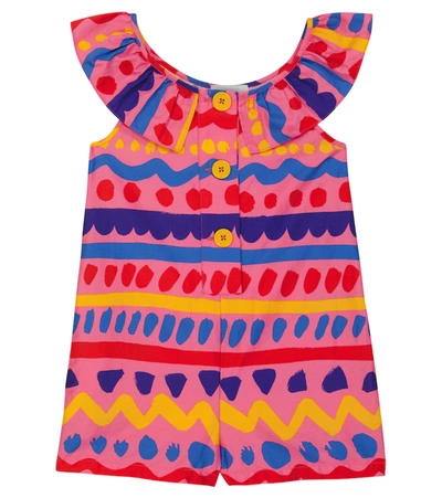 Shop Stella Mccartney Printed Ruffled Cotton Playsuit In Multicolor