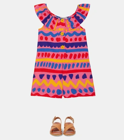 Shop Stella Mccartney Printed Ruffled Cotton Playsuit In Multicolor