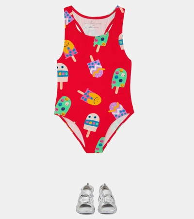 Shop Stella Mccartney Printed Racerback Swimsuit In Rosso/multicolor