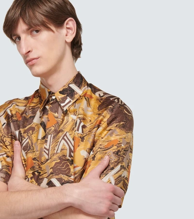 Shop Fendi Printed Short-sleeved Silk Shirt In Zafferano