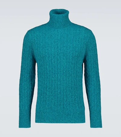 Shop Erdem Nikos Cable-knit Turtleneck Sweater In Turquoise Melange