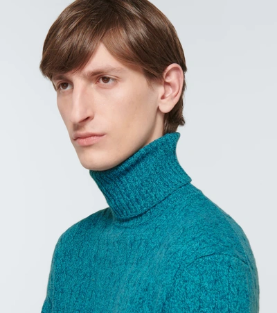 Shop Erdem Nikos Cable-knit Turtleneck Sweater In Turquoise Melange