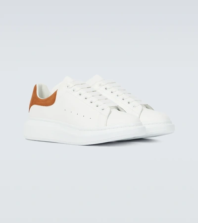 Shop Alexander Mcqueen Oversized Leather Sneakers In White/cedar