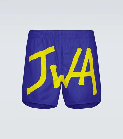 Shop Jw Anderson Logo Swim Shorts In Blue Yellow