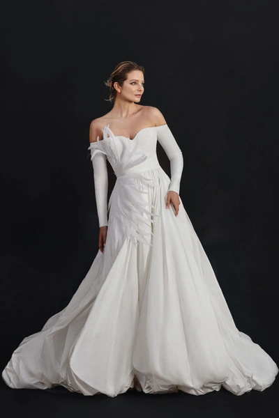 Jean Louis Sabaji Off Shoulder Silk Taffeta Gown