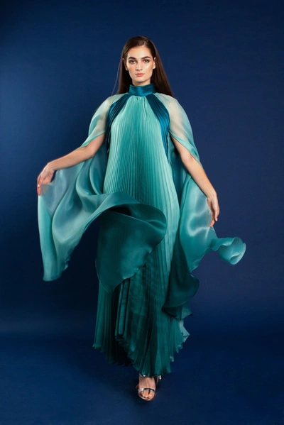 Shop Anaya Sasha Ombre Pleated Dress With Cape Sleeves