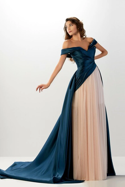Shop Abdo Aoude Couture Off The Shoulder Satin And Tulle Gown