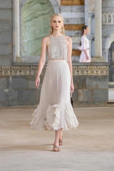 Shop Georges Hobeika Beaded Tulle Top & Midi Skirt