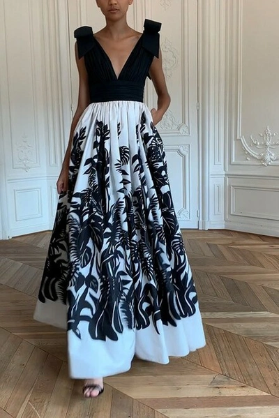 Shop Zuhair Murad Capirona Contrast Embroidered Gown In Black_white