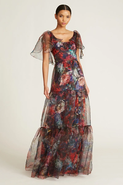 Theia Darla Floral Organza Scoop-neck Gown In Multicolor | ModeSens