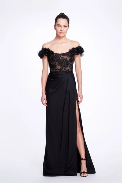 Shop Marchesa Off The Shoulder Embroidered Gown