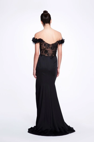 Shop Marchesa Off The Shoulder Embroidered Gown
