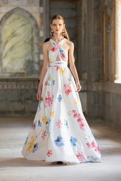 Shop Georges Hobeika Halter Floral Printed Gown