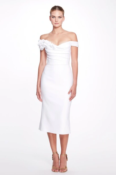 Shop Marchesa Crepe White Cocktail Dress