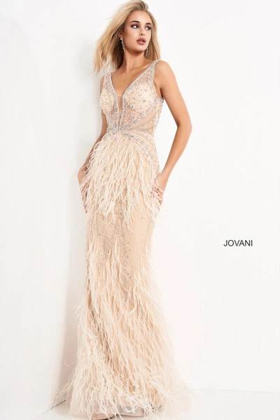 Shop Jovani Embellished Feather Skirt Gown