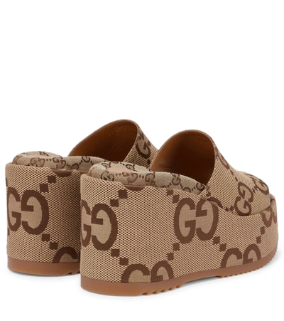 Shop Gucci Jumbo Gg Wedge Platform Sandals In Camel Ebony