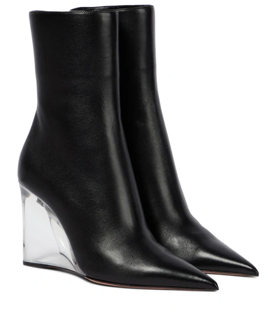 Shop Amina Muaddi Pernille Leather Ankle Boots In Black