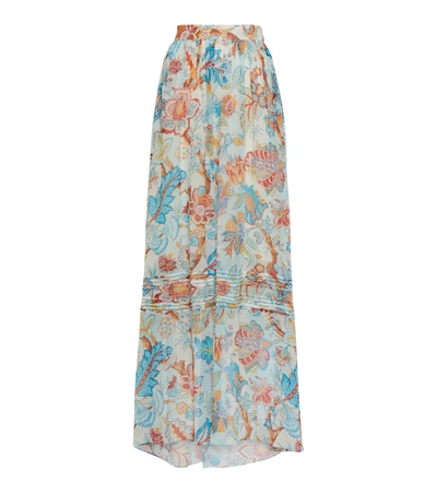 Shop Etro Floral Silk Maxi Skirt In Azzurro