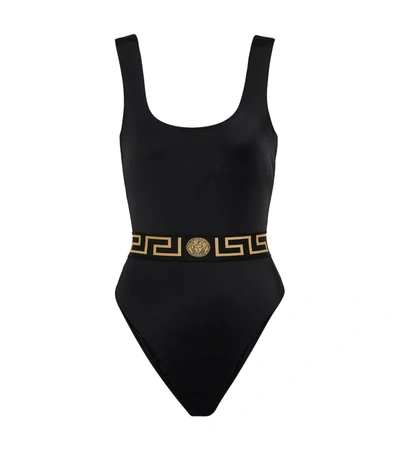 Shop Versace Greca Printed Swimsuit In Nero